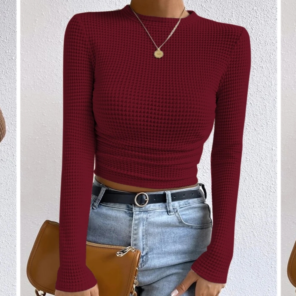 NWT Burgundy Long Sleeve Waffle KNIT
